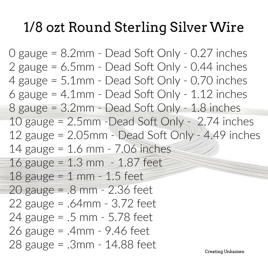 Sterling Silver Wire 1/8 Troy Ounce HH or DS - Half Hard or Dead Soft Temper 0 - 28 Gauge - Made in the USA