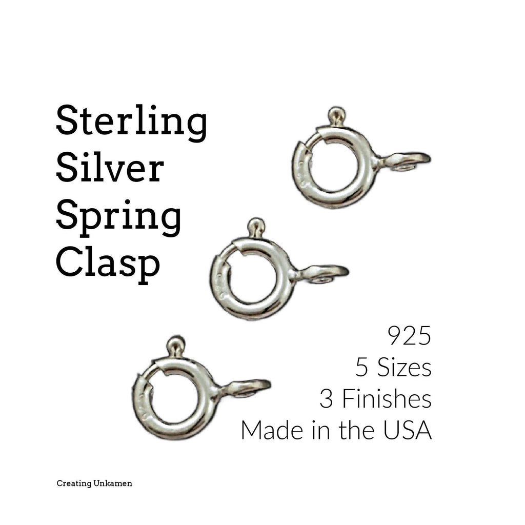5 - Sterling Silver Spring Clasps - 5mm, 5.5mm, 6mm, 7mm or 8mm - Bright, Antique or Black Custom Finish - Made in the USA