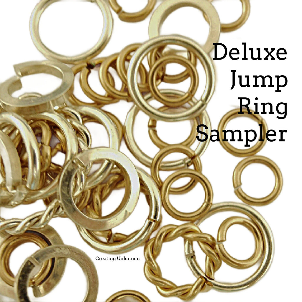 Deluxe Sampler Sterling Silver, Argentium, Silver Filled or 14kt Gold Filled Jump Rings -- 1/4 ounce Square, Fancy and Round Links