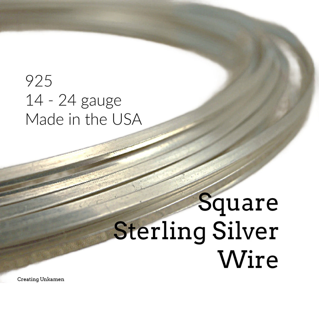 1/4 Troy Ounce - Square Sterling Silver Wire - Half Hard or Dead Soft - 14 - 24 gauge - Made in the USA