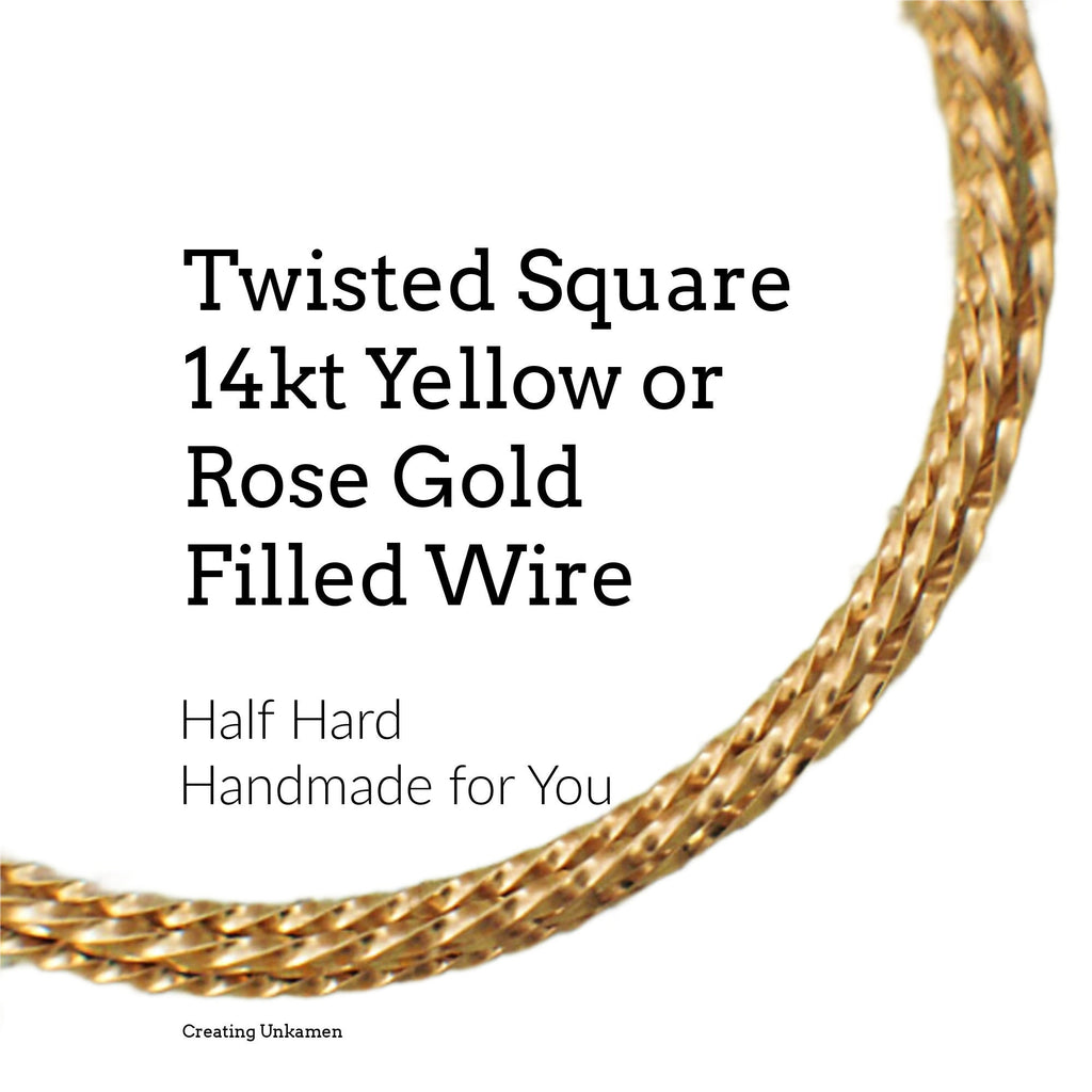 Twisted Square 14kt Yellow or Rose Gold Filled Wire - Half Hard - 1/8 Troy ounce - 16, 18, 20, 22, 24, 26 gauge