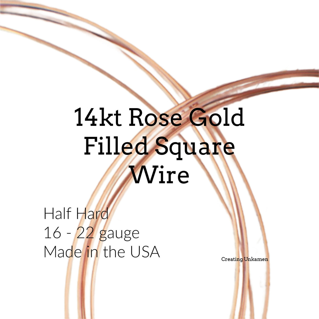 14kt Rose Gold Filled Square Wire - Half Hard or Dead Soft - 1/8 Troy ounce - You Pick the Gauge 16, 18, 20, 21, 22, 24