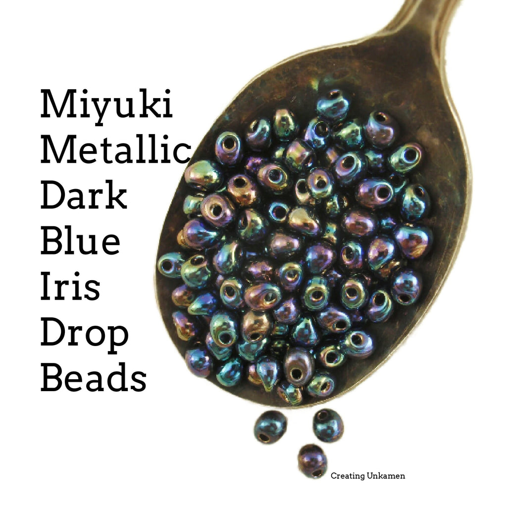 Metallic Dark Blue Iris Drop Beads - 4mm X 3mm Miyuki Glass Fringe