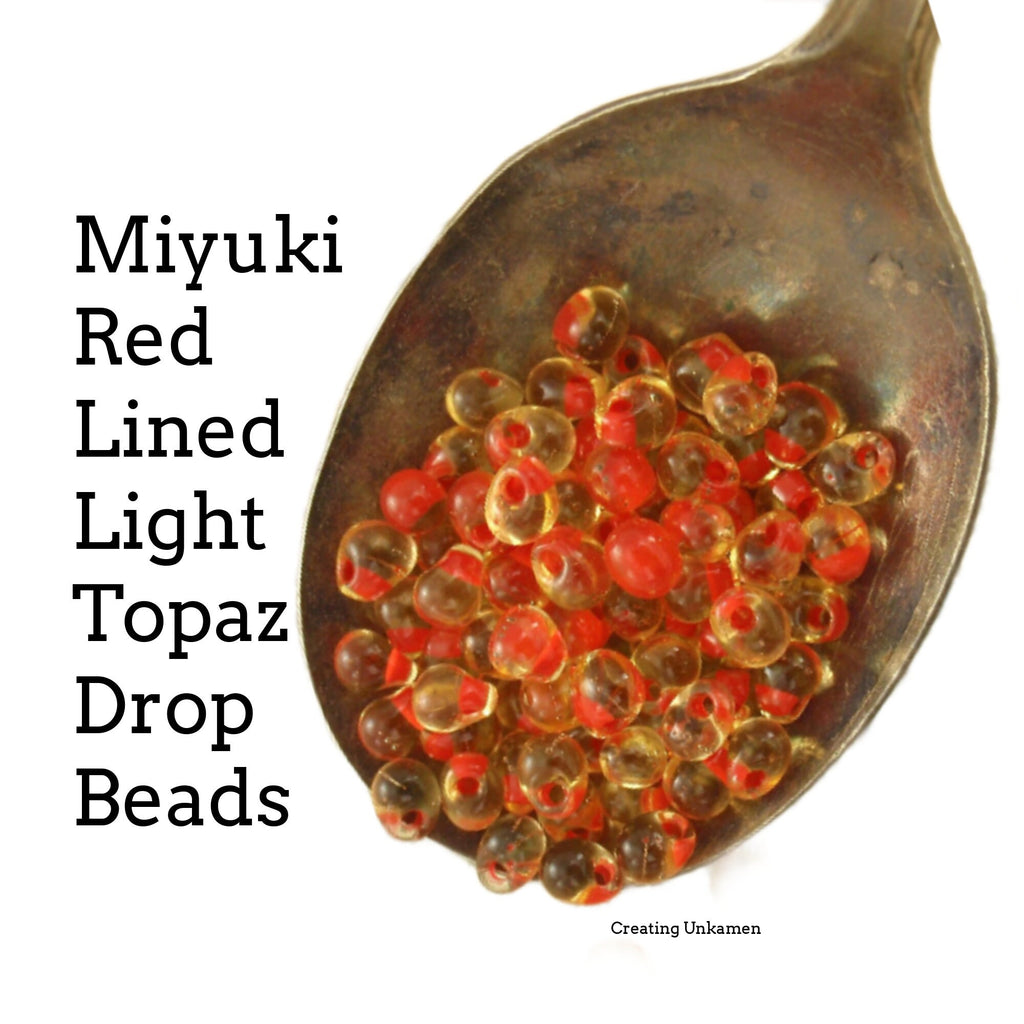 Red Lined Light Topaz Glass Drop Miyuki Beads