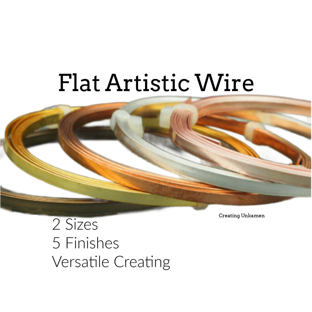 Flat Artistic Wire - Non Tarnish Silver Plate, Antique Brass, Rose Gold Color, Gold Color, Bare Copper