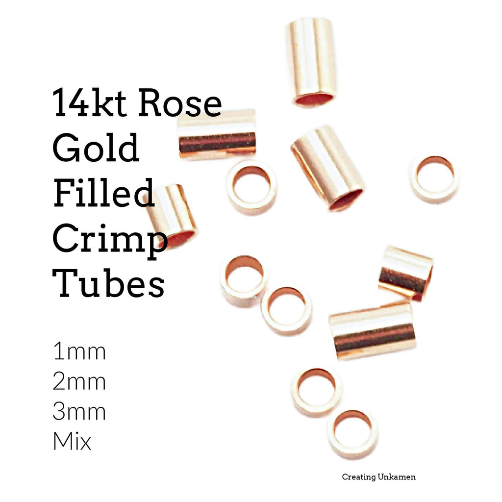 25 14kt Rose Gold Filled Crimp Tubes in 1mm, 2mm, 3mm - 100% Guarantee