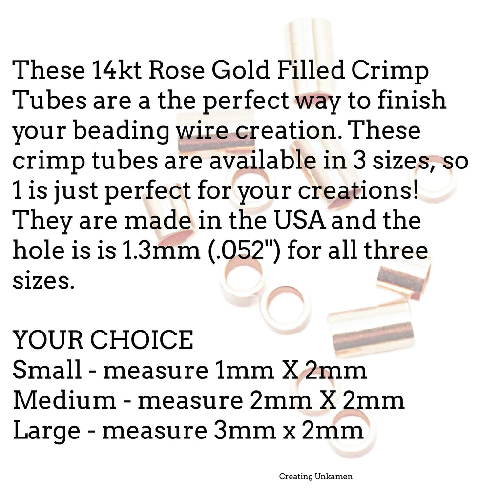 25 14kt Rose Gold Filled Crimp Tubes in 1mm, 2mm, 3mm - 100% Guarantee