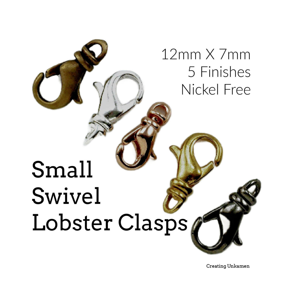 5 Small Swivel Lobster Clasps 12mm X 7mm in Rose Gold, Silver, Gold, Antique Gold Plate, Gunmetal - Perfect for Bracelets