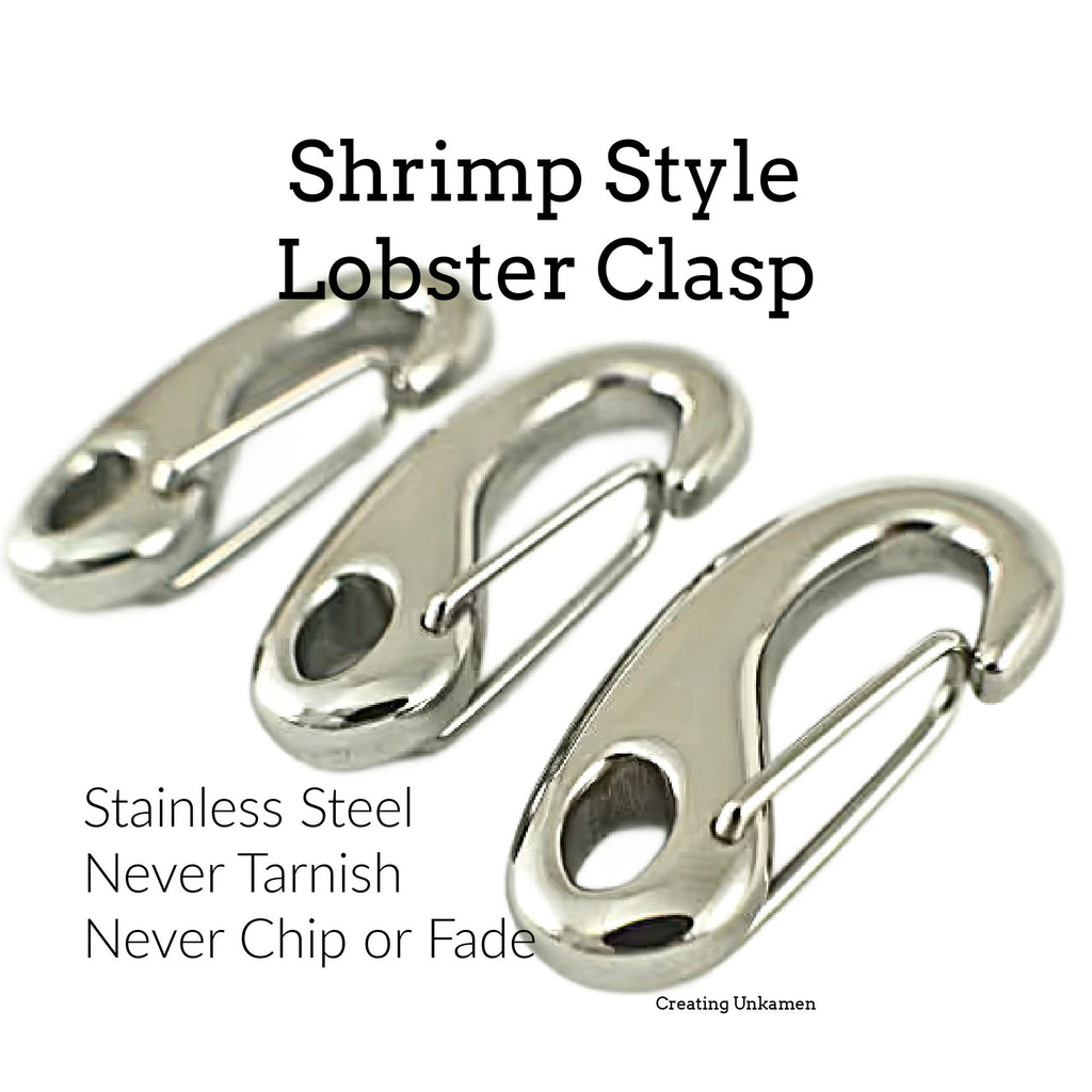 1 Unique Shrimp Style Lobster Clasp - Stainless Steel - Triggerless, Sturdy and Shiny - Best Commercially Made - 100% Guarantee
