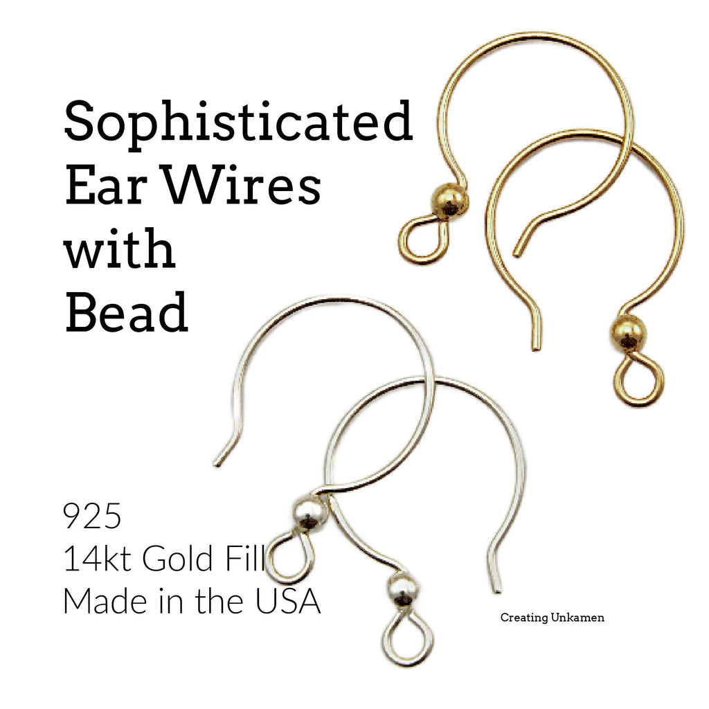 Ear Wires 14kt Gold Filled or Sterling Silver Sophisticated Hoop with Bead - Made in the USA