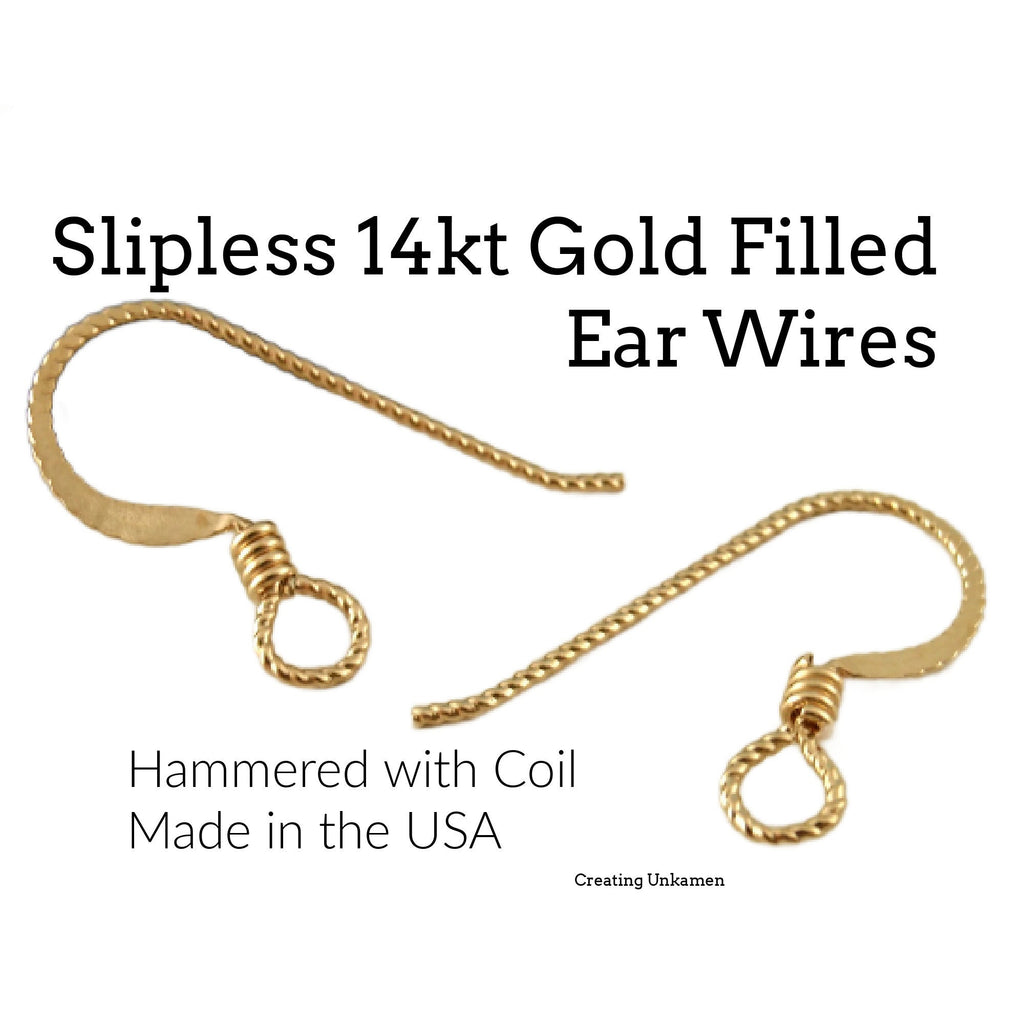 Slipless 14kt Gold Filled Ear Wires Hammered Flat with Coils