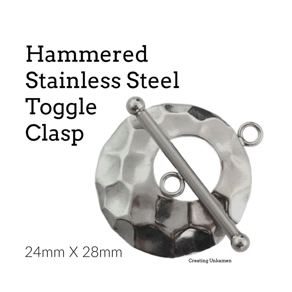 1 Hammered Stainless Steel Toggle Clasp - 24mm X 28mm - Shiny and Sturdy