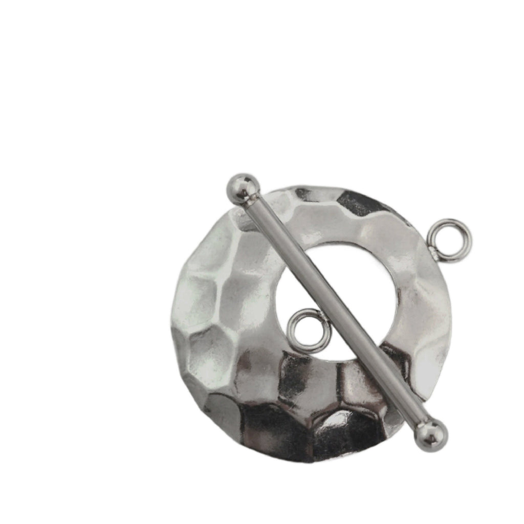 1 Hammered Stainless Steel Toggle Clasp - 24mm X 28mm - Shiny and Sturdy