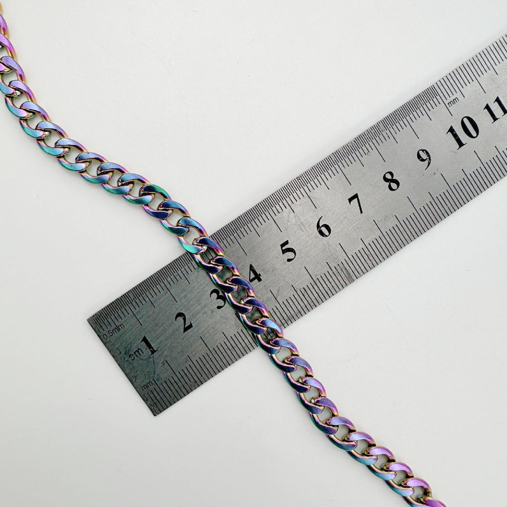 7mm Curb Chain in Rainbow Anodized Surgical Steel - By the Foot or Finished Necklace