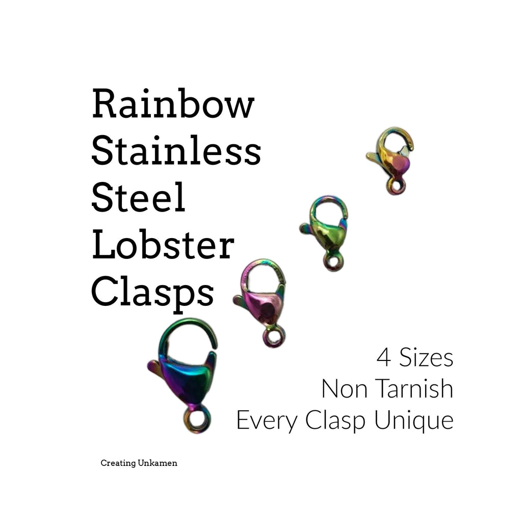 Lobster Clasps - Rainbow Stainless Steel Teardrop Style 9mm, 10mm, 12mm, 15mm