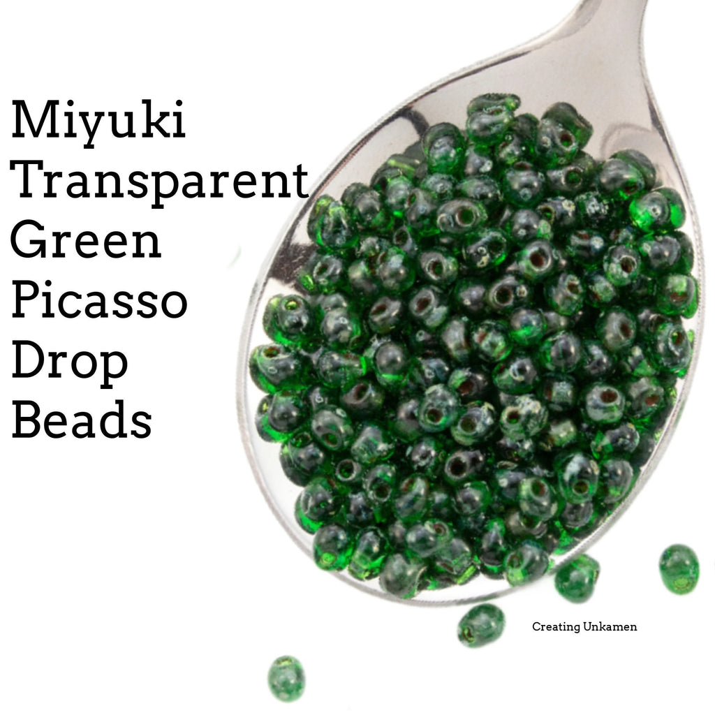 Transparent Green Picasso Drop Glass Beads - 3.4mm Miyuki Seedbead - 100% Guarantee