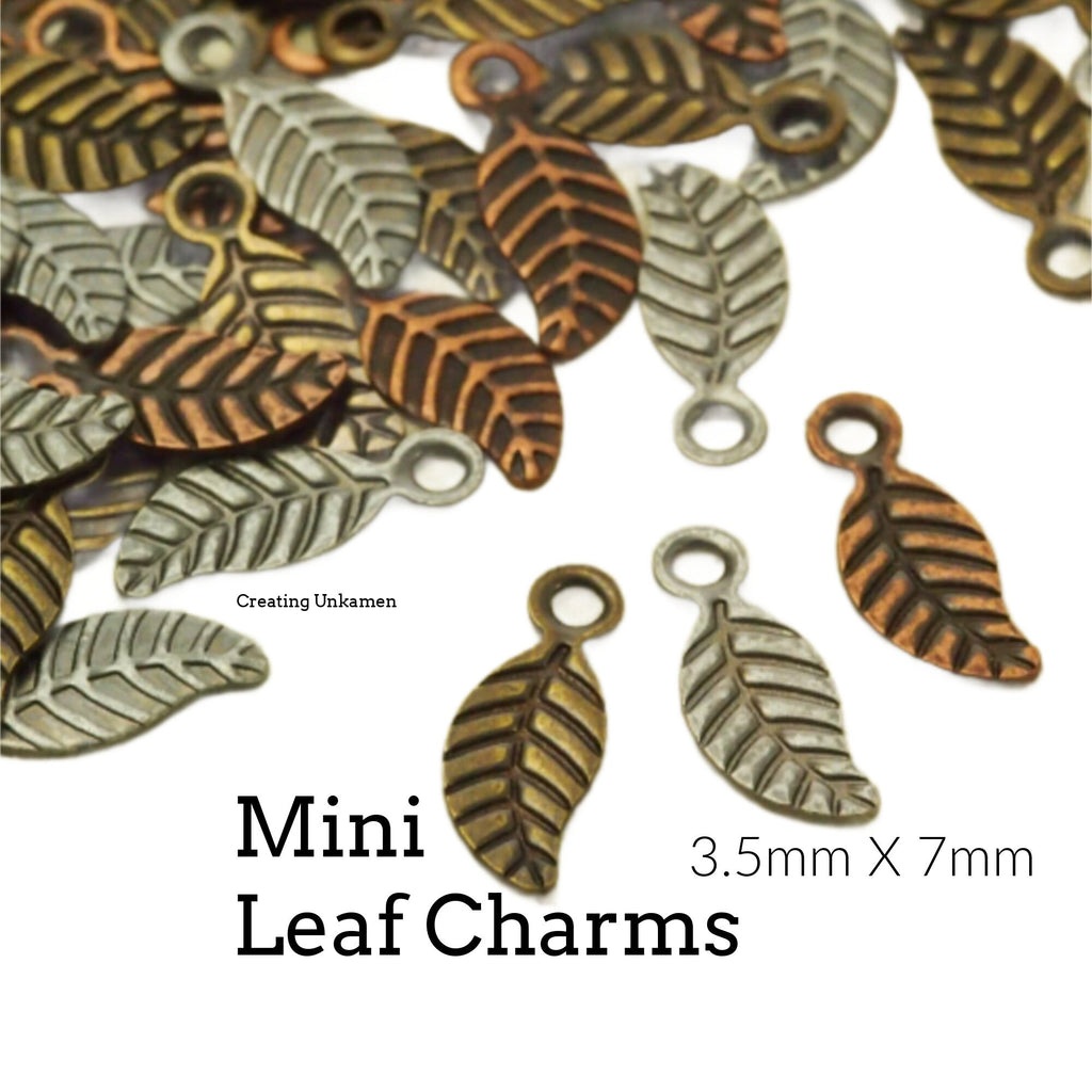 25 Mini Leaf Drops - Antique Copper, Antique Silver or Antique Gold - 7mm X 3.5mm - 100% Guarantee