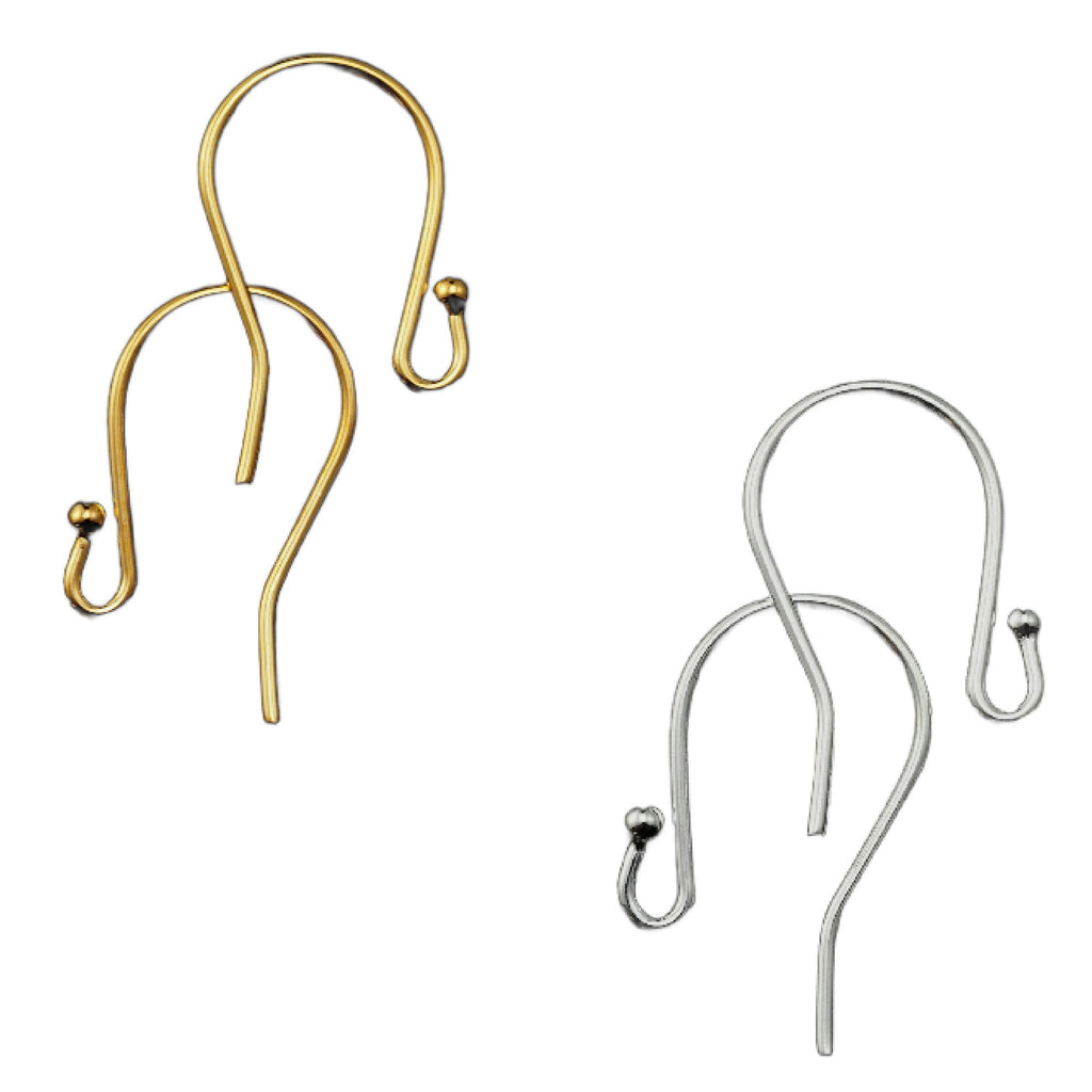 4 pairs Ear Wires in 19 gauge with 2mm Ball - Gold or Silver Plated - 100% Guarantee