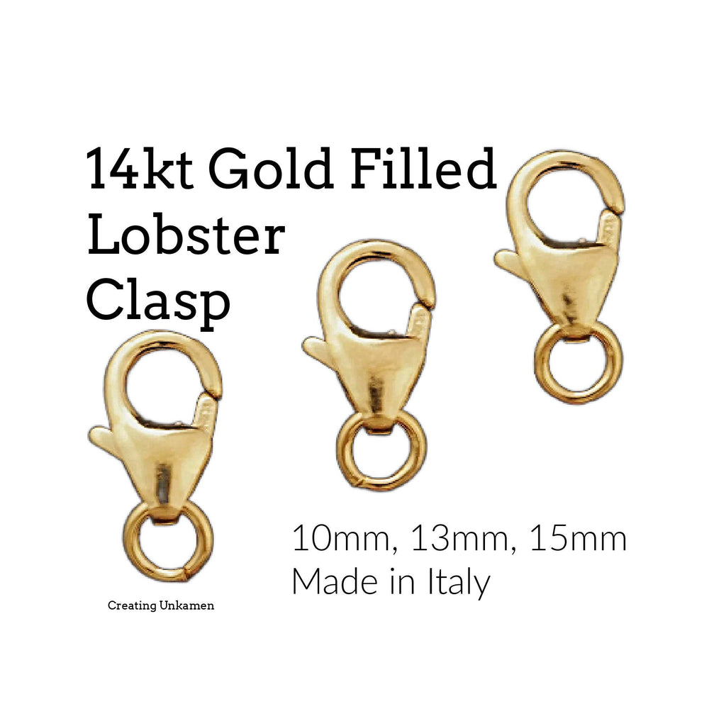 Lobster Clasp 1 - 14kt Gold Filled Teardrop 10mm, 13mm, 15mm - 100% Guarantee - Made in Italy