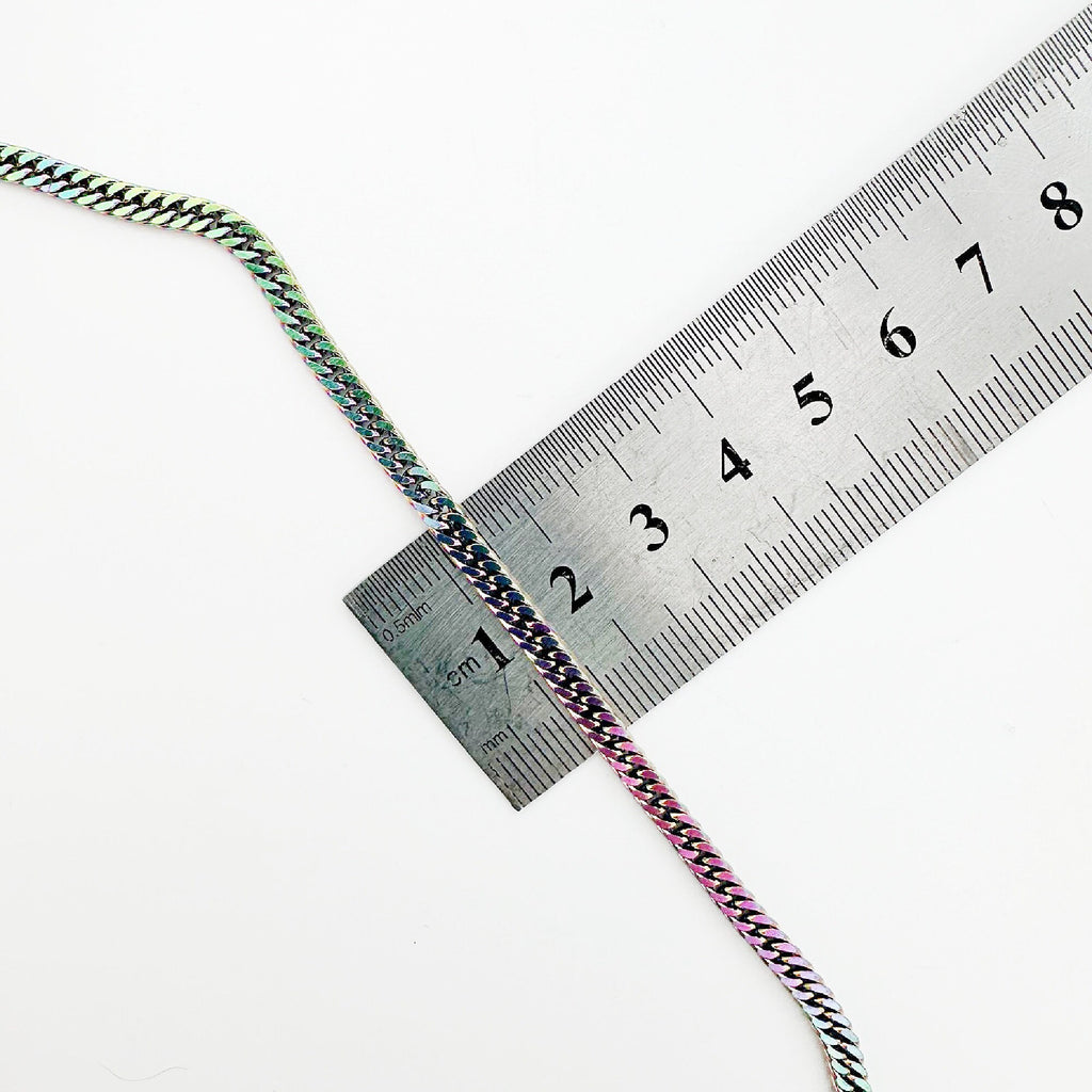 2mm or 7mm Curb Chain in Rainbow Anodized Surgical Steel - By the Foot or Finished Necklace