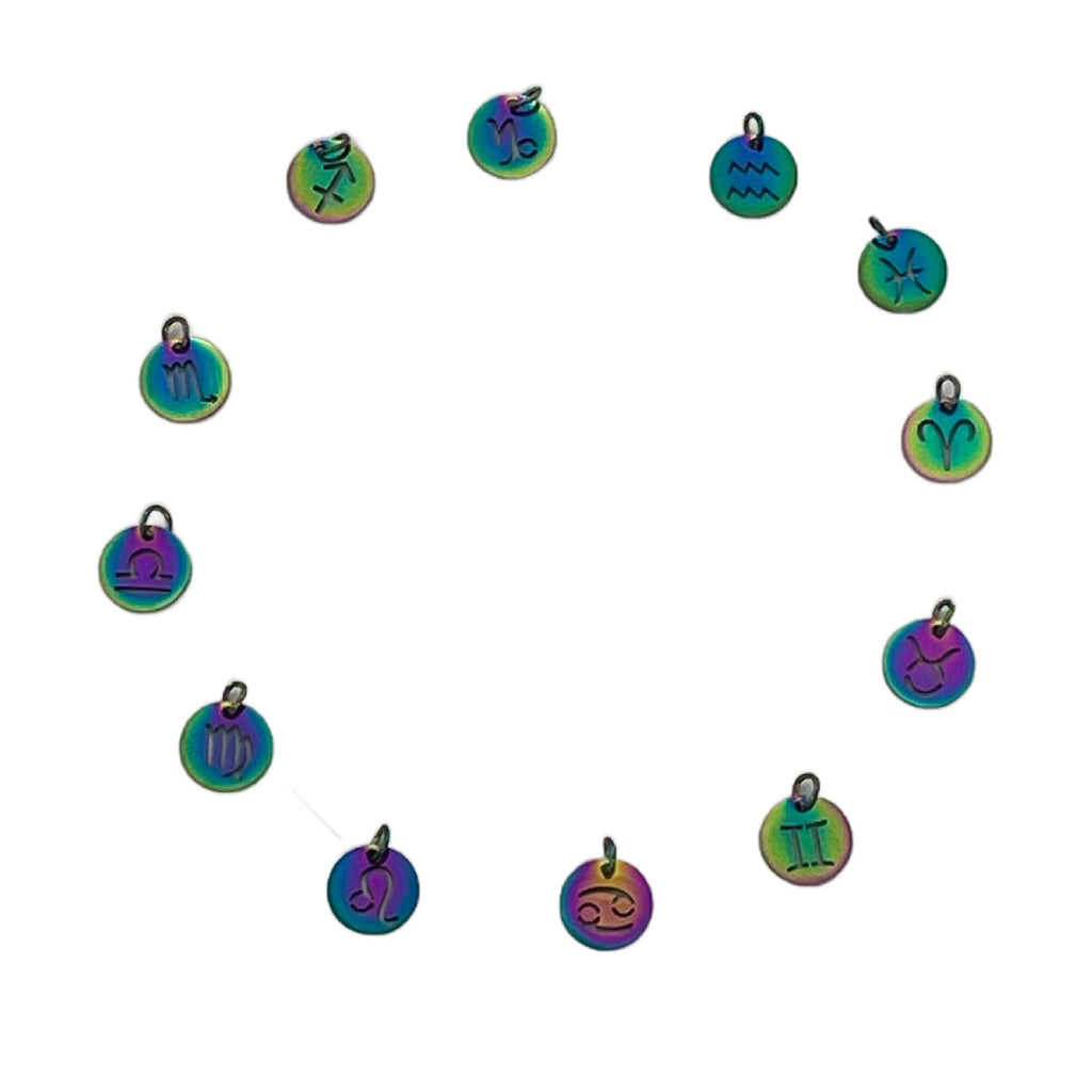 Zodiac Charm 1 Rainbow Stainless Steel- Aries, Taurus, Gemini, Cancer, Leo, Virgo, Libra, Scorpio, Sagittarius, Capricorn, Aquarius, Pisces