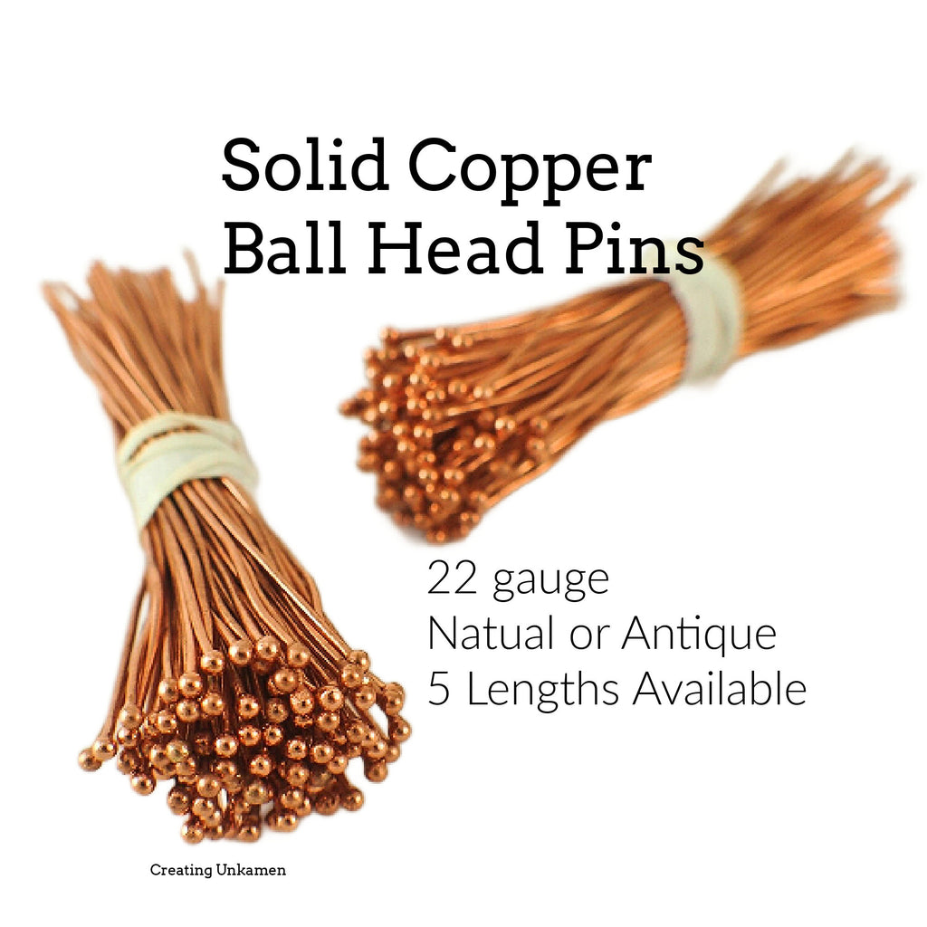 50 Solid Copper Ball Head Pins 22 gauge - Raw or Custom Oxidized - 100% Guarantee