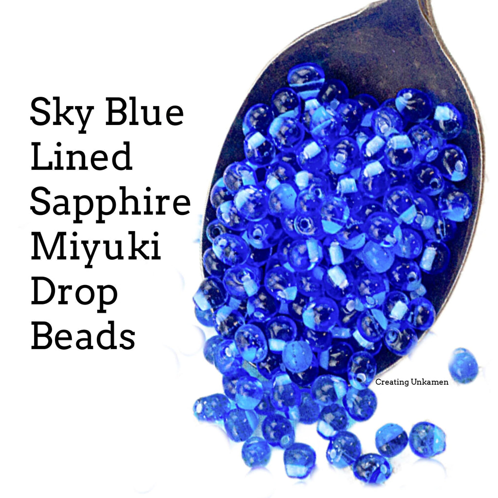 Sky Blue Lined Sapphire Miyuki Drop Glass Beads 3mm X 4mm
