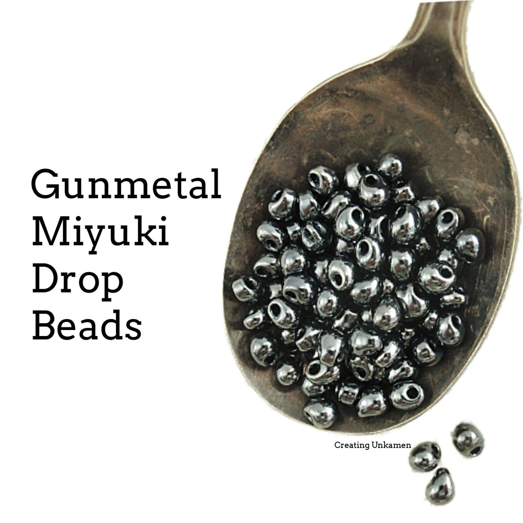 Miyuki Gunmetal Drop Glass Beads