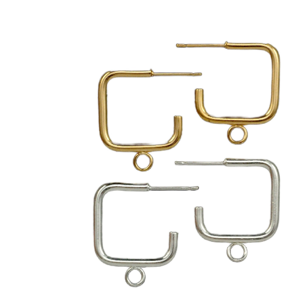 2 Pairs Square Hoops with Loops in Silver Plate and Gold Plate 17mm