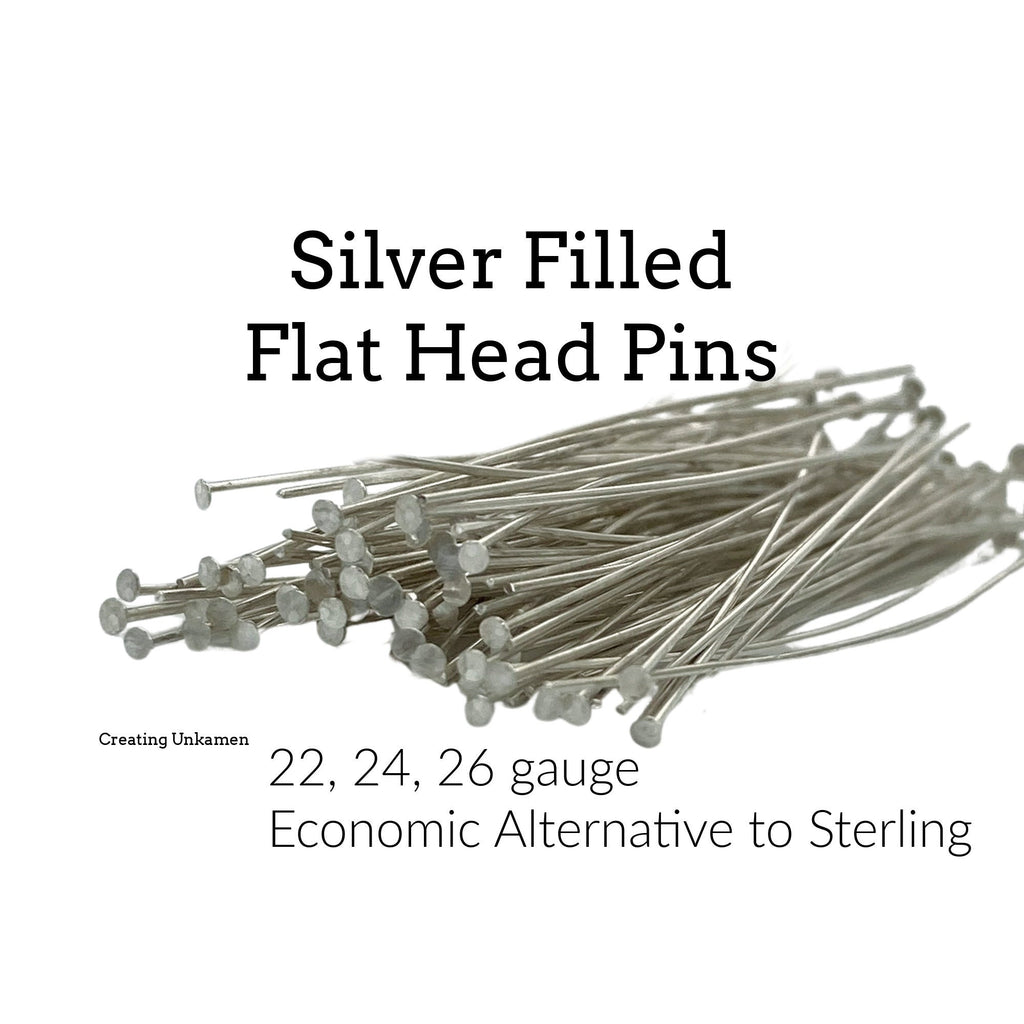 50 Silver Filled Flat Head Pins - White Brass Core - 22, 24, 26 gauge 1.5 or 2 inch - Shiny or Antique Silver