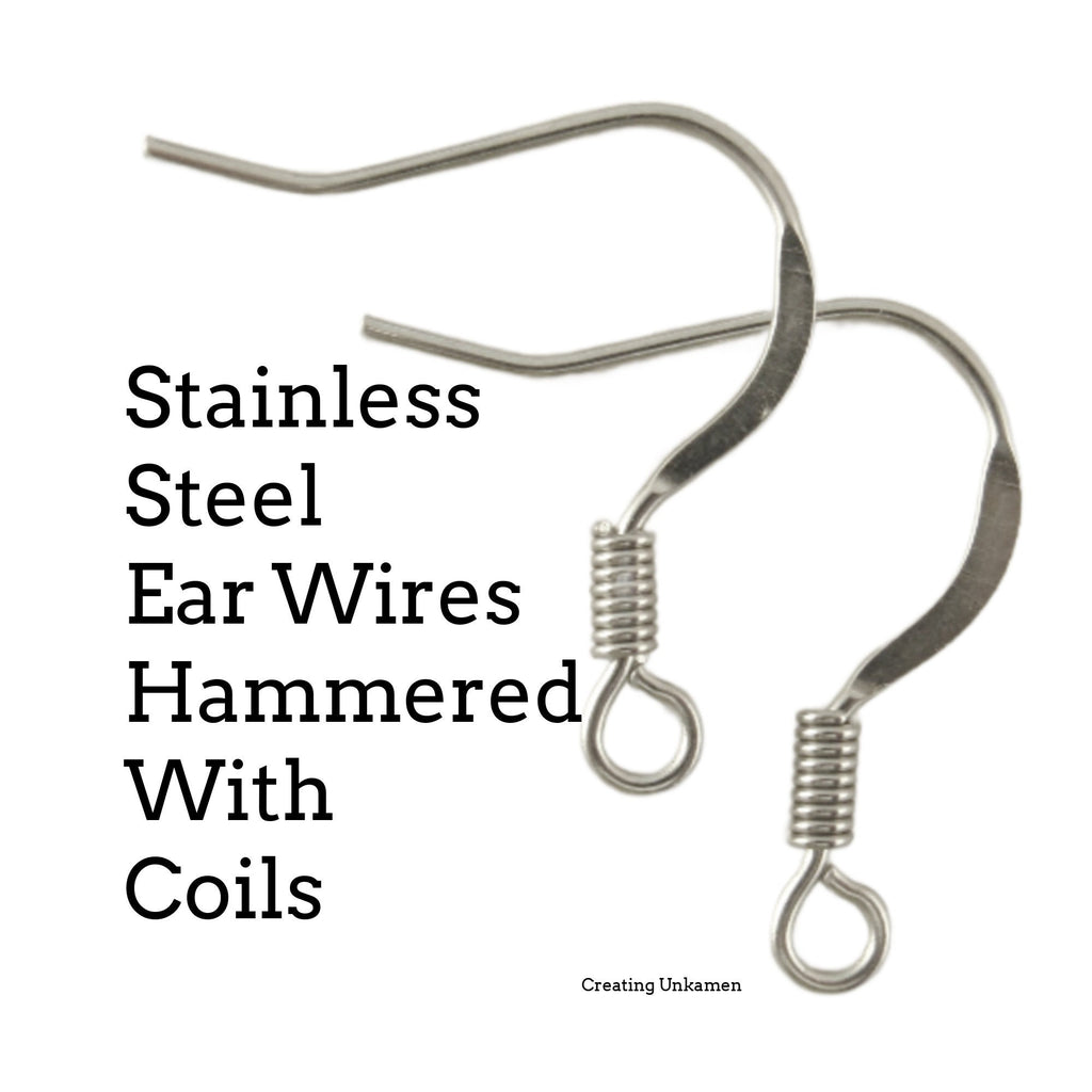 10 Pairs Surgical Steel Ear Wires Hammered with Coils - Made in the USA