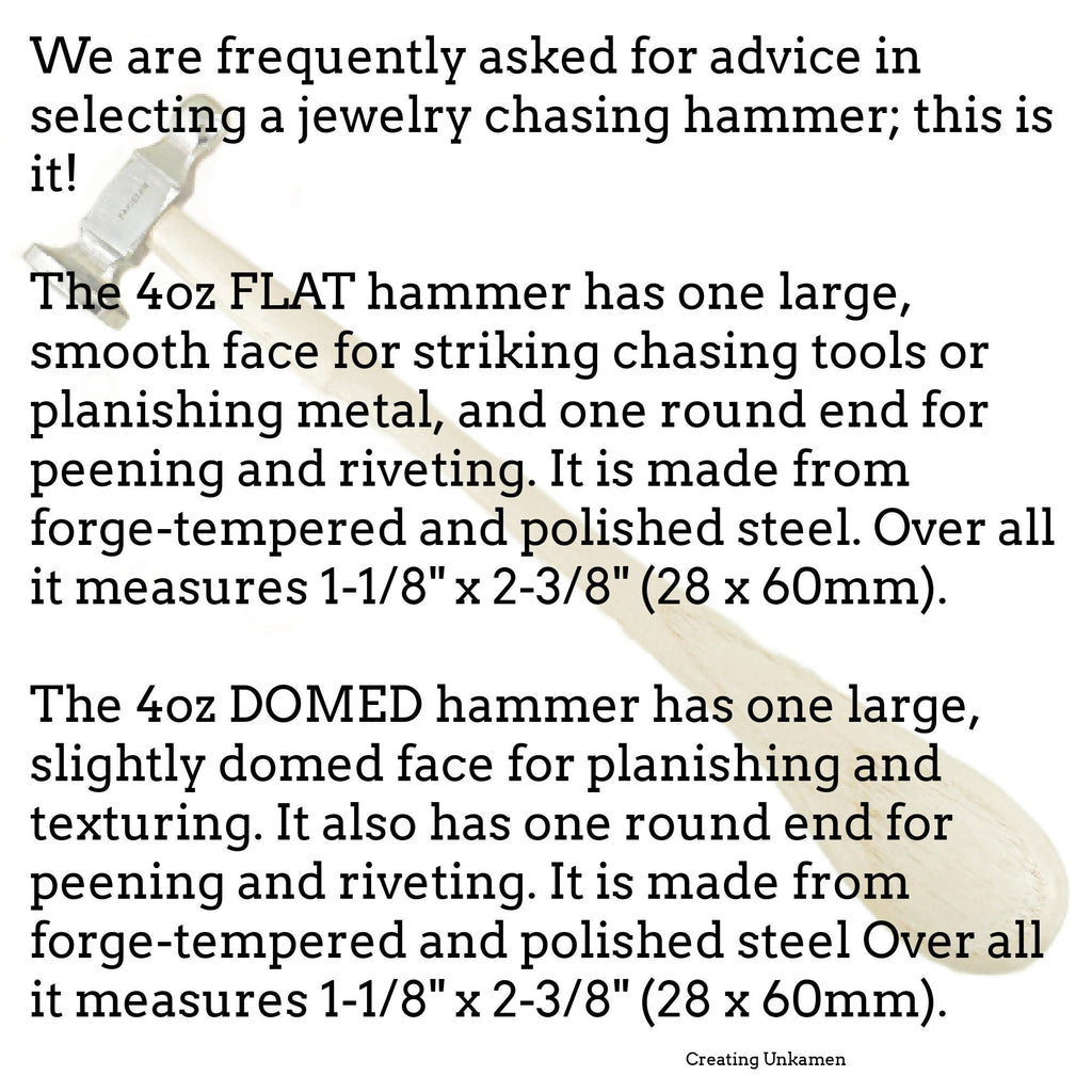 Chasing Hammer - You Choose FLAT or DOMED - Our Pick for a Great All Around Planishing Tool - Wire Sample Included