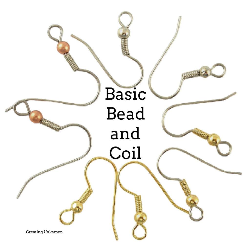 20 pairs - Basic Bead and Coil Ear Wires - Silver, Gold, or Bright Silver Plated - 100% Guarantee