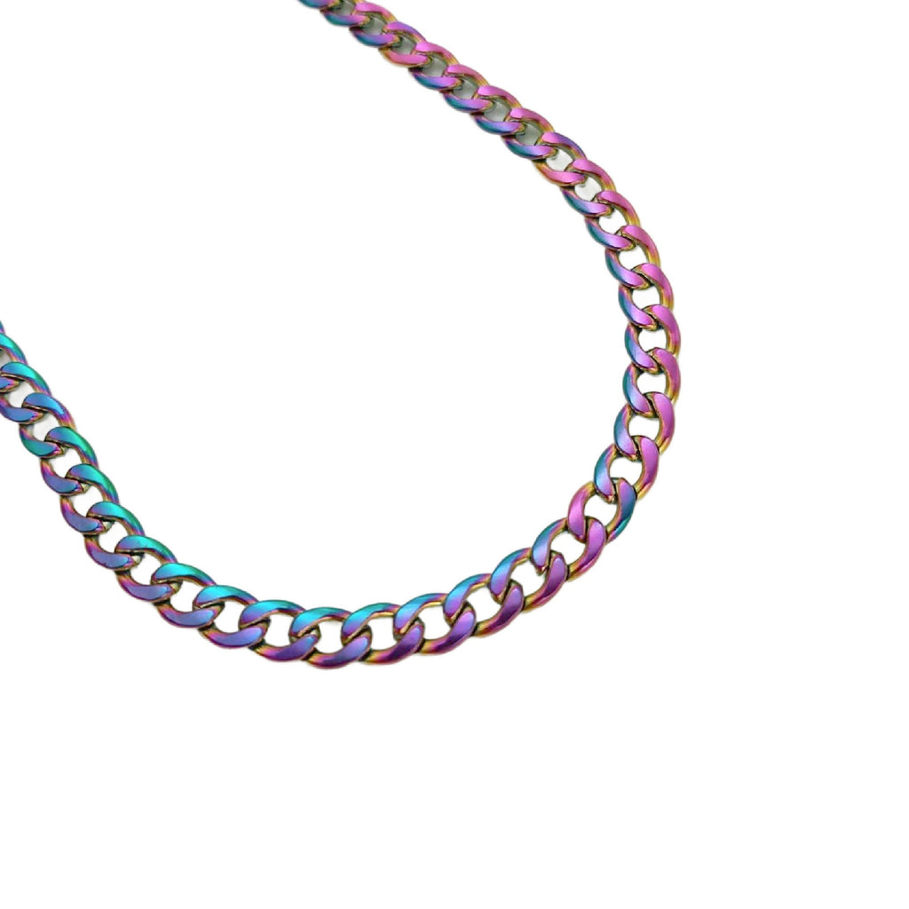 7mm Curb Chain in Rainbow Anodized Surgical Steel - By the Foot or Finished Necklace