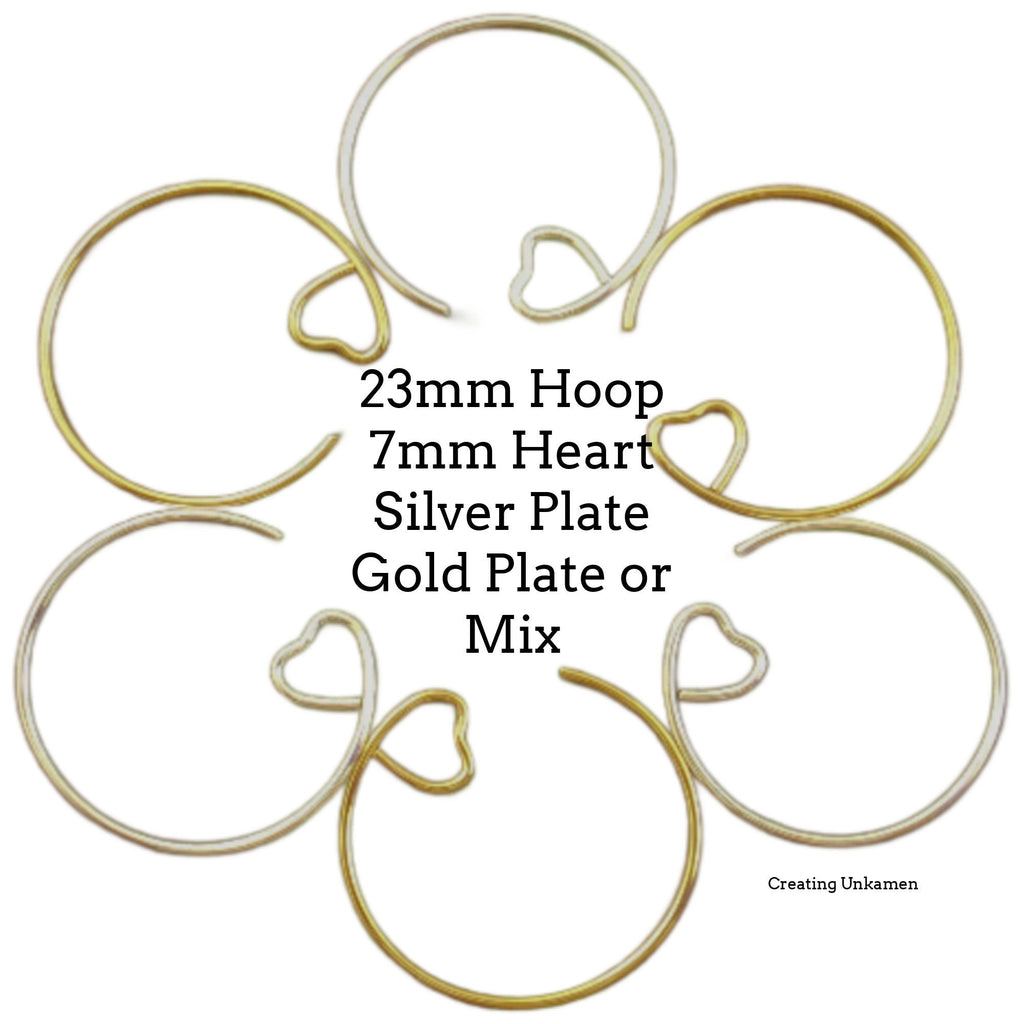 Heart Hoops 5 Pairs in Gold Plate and Silver Plate 23mm