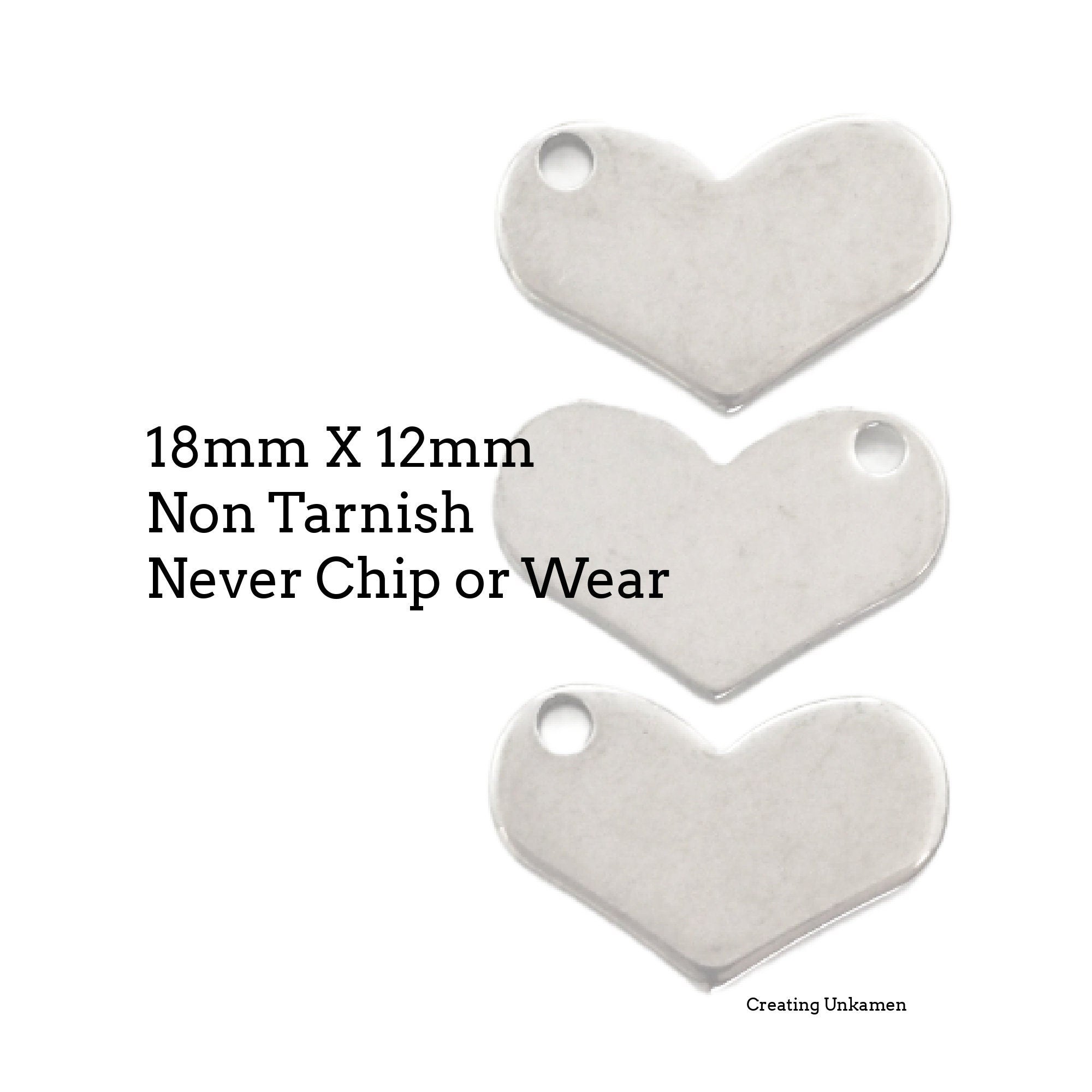 Stamping Blanks 10 Wide Heart Stainless Steel Filed and Polished 18mm X 12mm