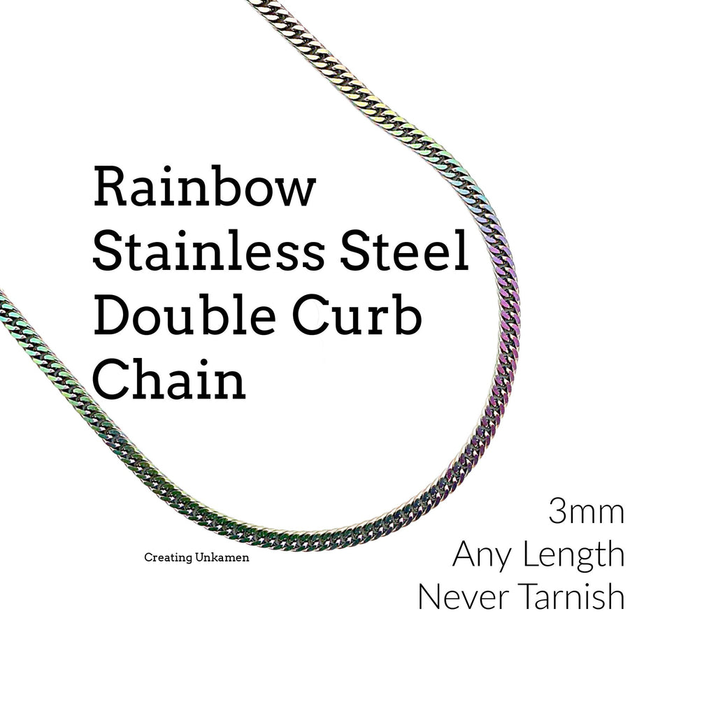 2mm or 7mm Curb Chain in Rainbow Anodized Surgical Steel - By the Foot or Finished Necklace