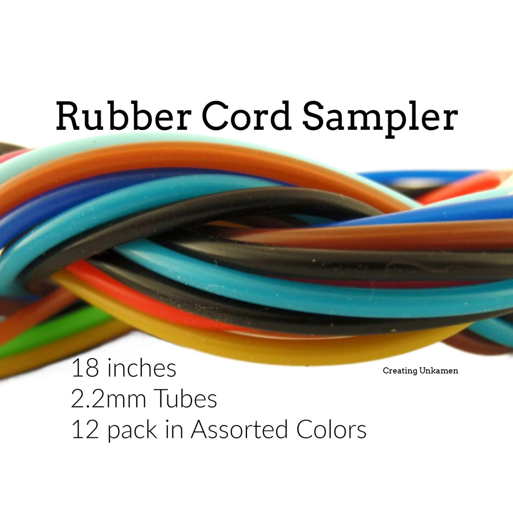 12 Rubber Cord Sampler - Assorted Colors, 2.2mm tubes -18 inches