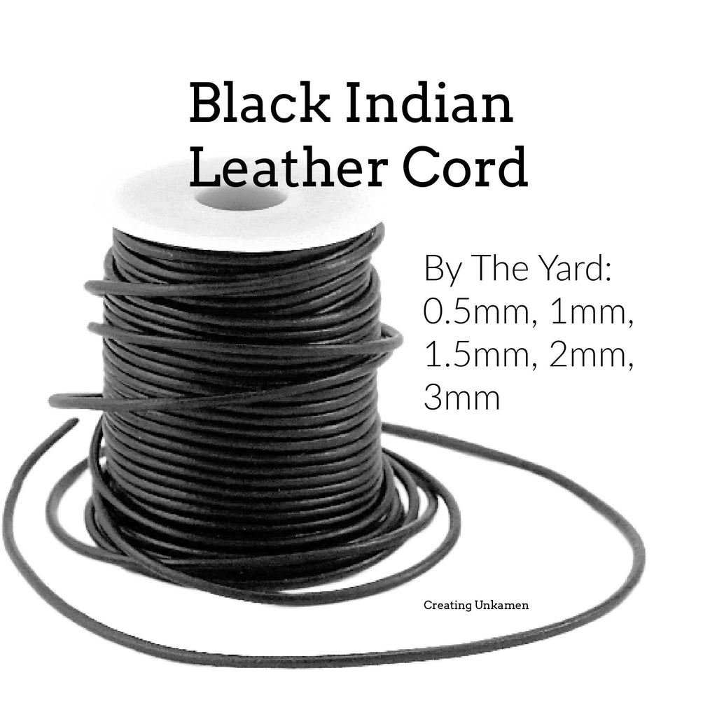 Black Indian Leather Cord - By The Yard in 0.5mm, 1mm, 1.5mm, 2mm, 3mm