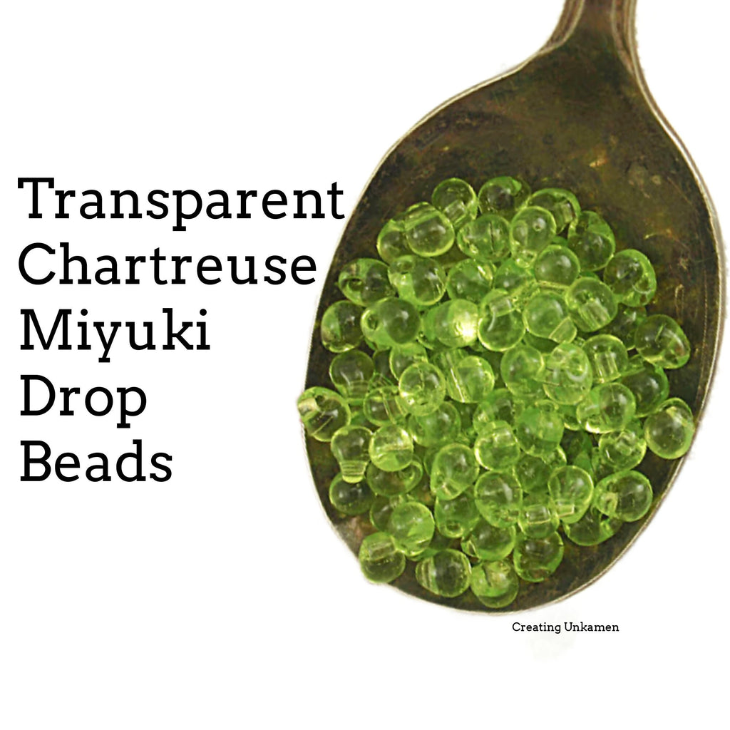 Transparent Chartreuse Drop Glass Beads Miyuki 4mm X 3mm
