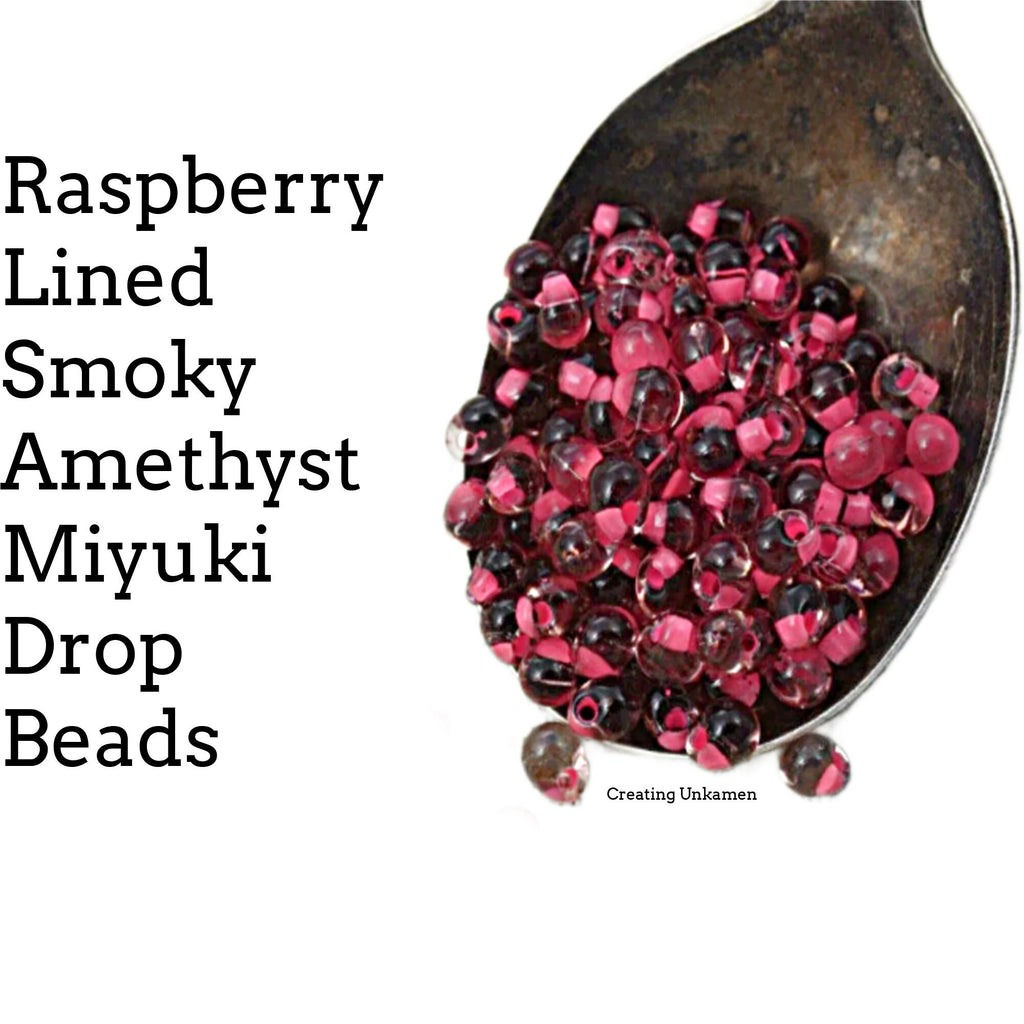 Raspberry Lined Smoky Amethyst Miyuki Glass Drop Beads