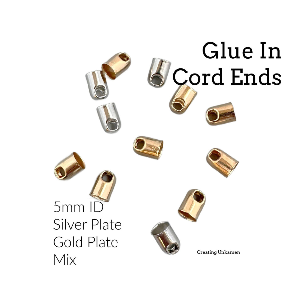 20 - 5mm ID Glue-In Round Cord Ends - Silver Plate, Gold Plate - 100% Guarantee