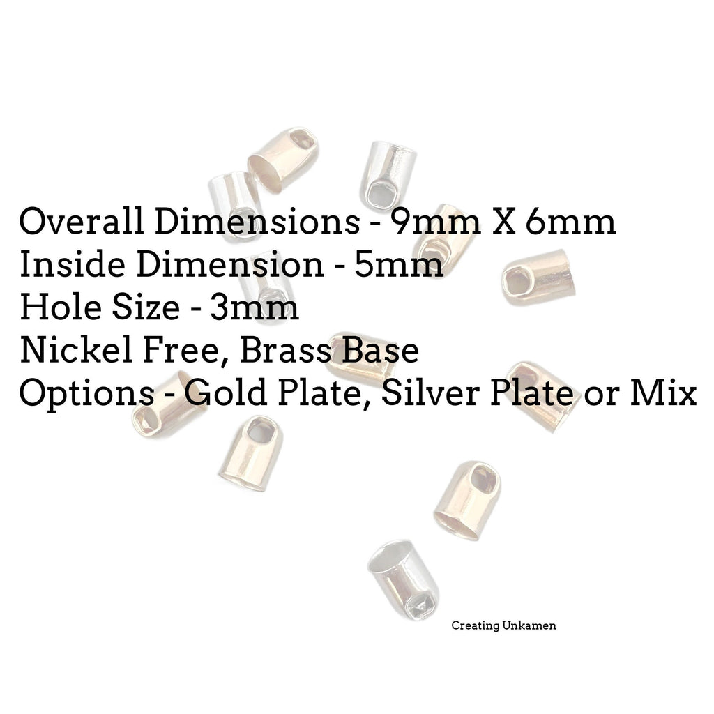 20 - 5mm ID Glue-In Round Cord Ends - Silver Plate, Gold Plate - 100% Guarantee