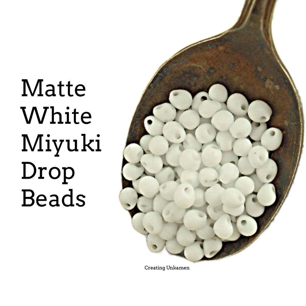 Matte White Miyuki Drop Glass Beads - Ideal for Shaggy Bracelets/Earrings or Beading