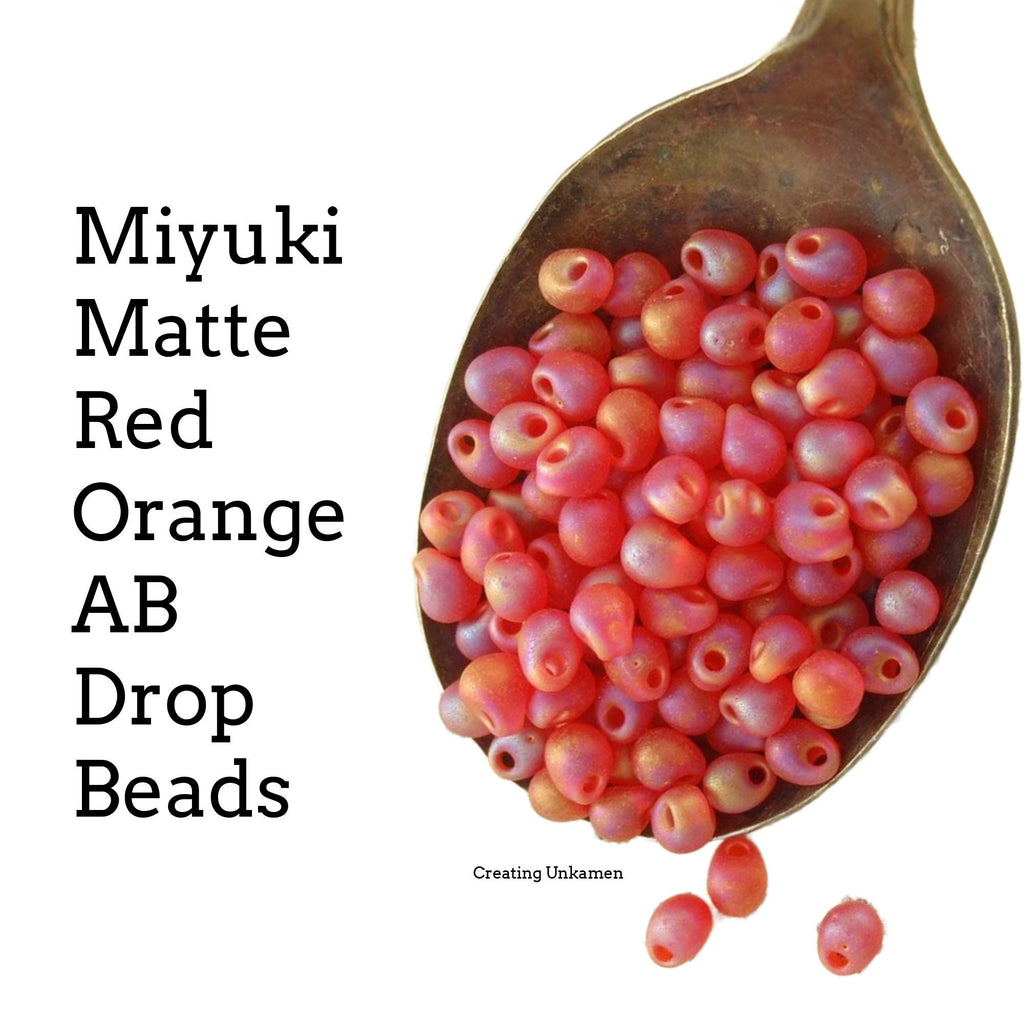 Matte Red Orange AB Miyuki Glass Drop Beads 3mm X 4mm
