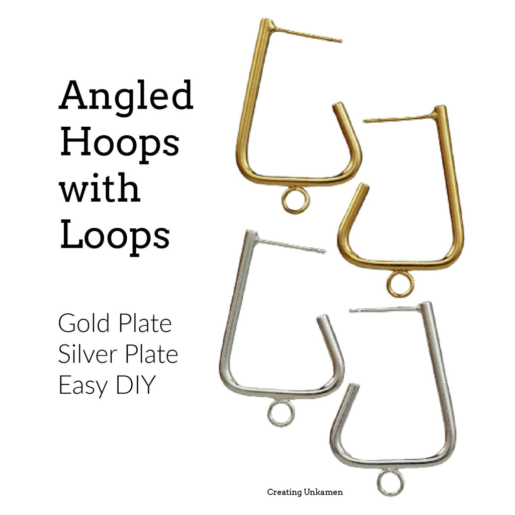 2 Pairs Angled Hoops with Loops in Silver Plate and Gold Plate 24mm X 18mm