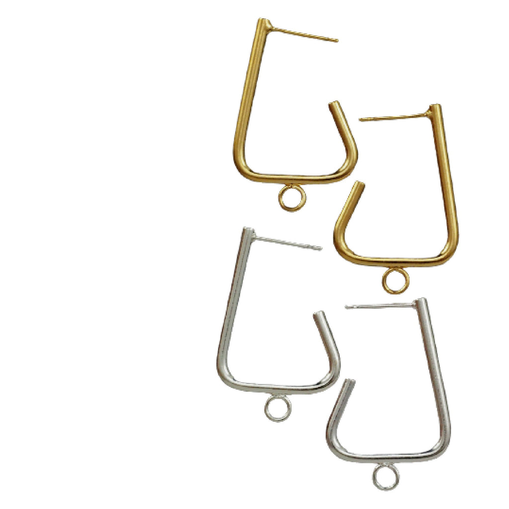 2 Pairs Angled Hoops with Loops in Silver Plate and Gold Plate 24mm X 18mm
