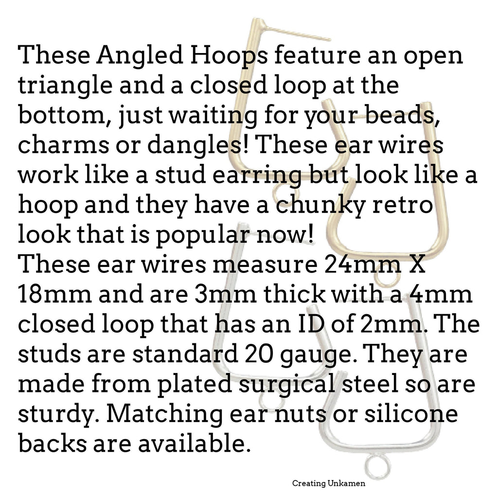 2 Pairs Angled Hoops with Loops in Silver Plate and Gold Plate 24mm X 18mm