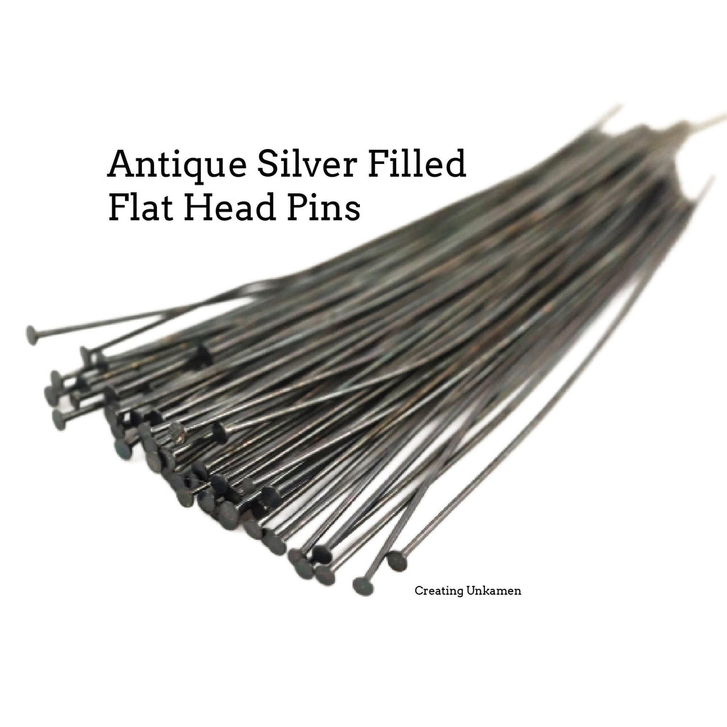 50 Silver Filled Flat Head Pins - White Brass Core - 22, 24, 26 gauge 1.5 or 2 inch - Shiny or Antique Silver