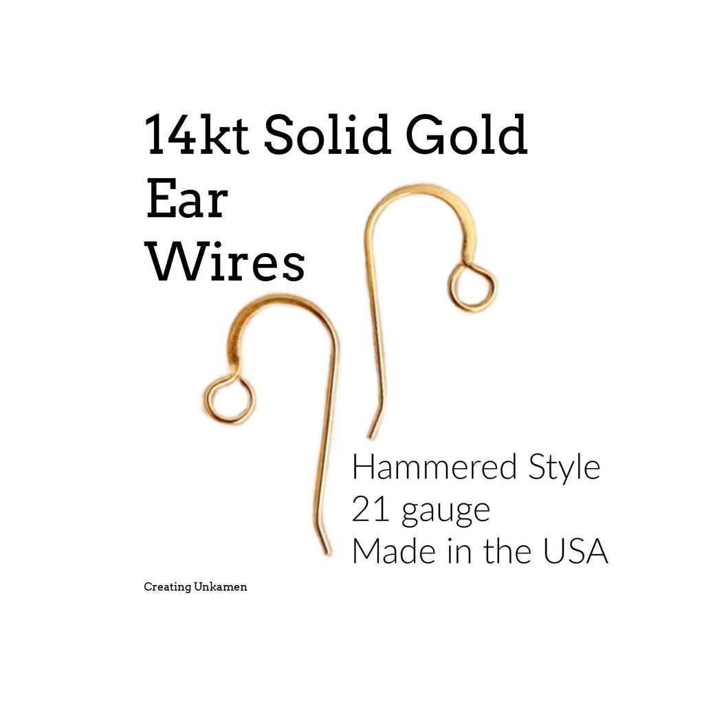 Ear Wires 1 Pair 14kt Solid Gold Hammered